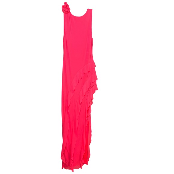 AFRM Dresses & Skirts - AFRM Rosette Ruffle Mesh Maxi Dress Womens Small Neon Pink Beach